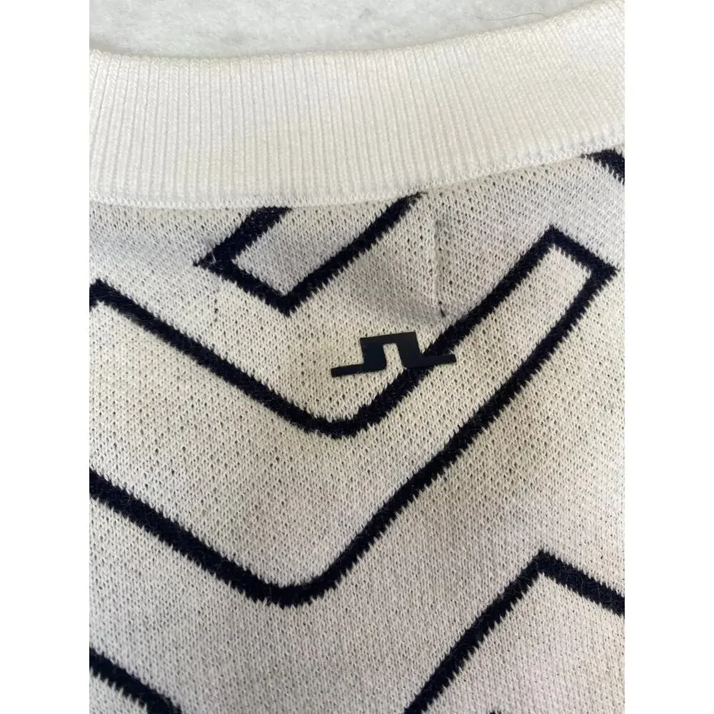 NWT J.Lindeberg Bridge Swirl Monogram Golf Sweater, Large, Navy White, 195$
